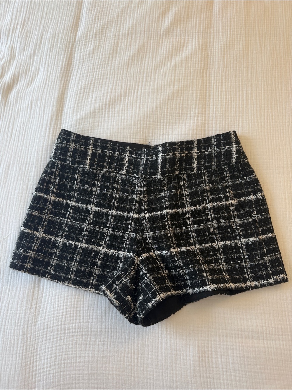 Alice + Olivia Black and White Tweed High-Waist Shorts